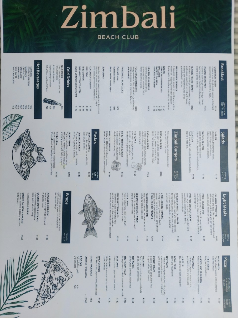 Zimbali Beach Club Menu